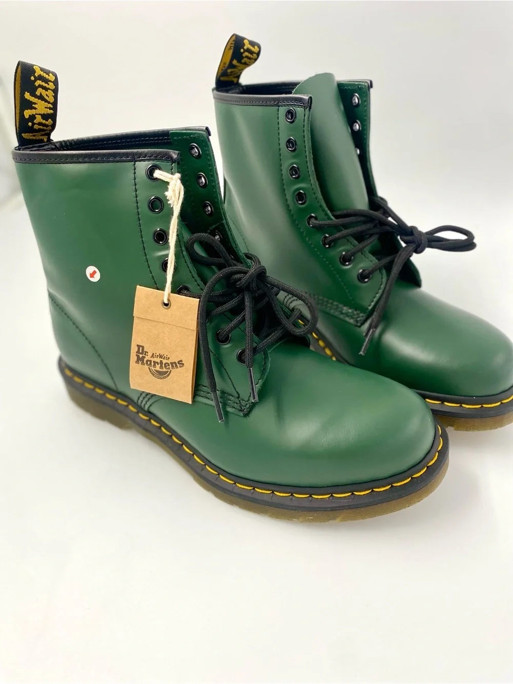 Dr. Marten’s 1460 Green Lace-Up Leather Boots w/ Yellow Stitching, Size 10 Men’s